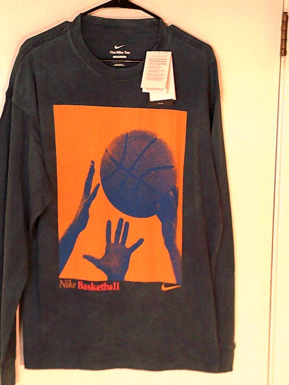 NEW NIKE BASKETBALL "M90 Washed Jumpball LS Tee" MENS BLUE T-SHIRT L HJ3339-060